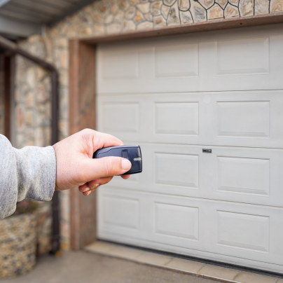Washington, DC security key fob pointing to a garage door